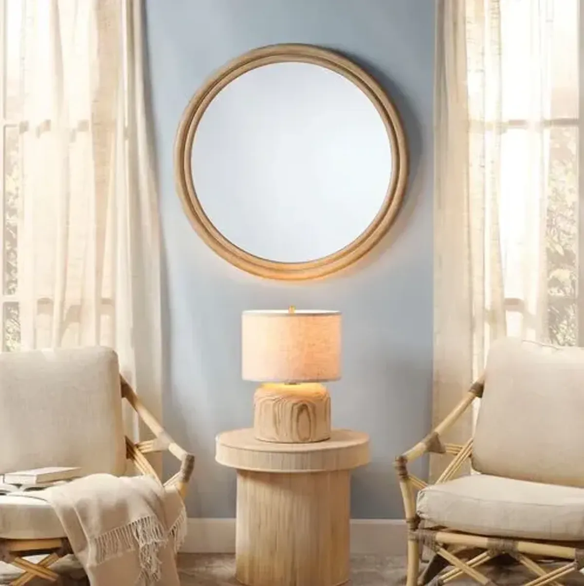 Riley Round Wooden Wall Mirror - Natural - Jamie Young Co. - Handcrafted