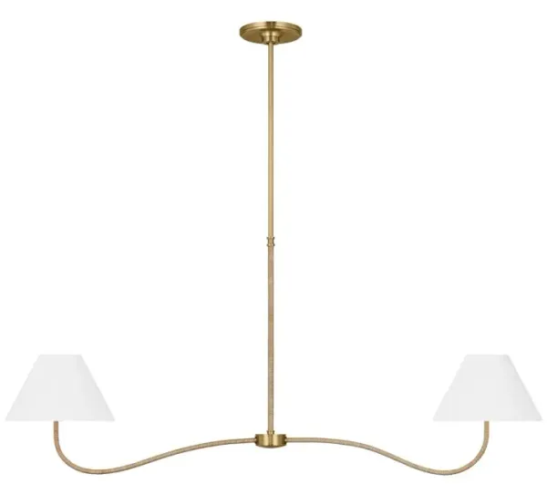 Laguna 2-Light Natural Woven Dimmable Chandelier, Burnished Brass