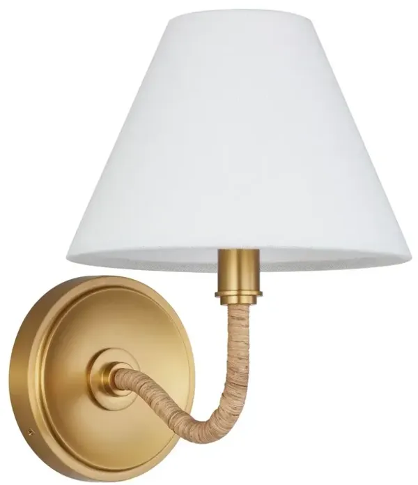 Laguna 1-Light Transitional Natural Woven Wall Bath Sconce, Burnished Brass