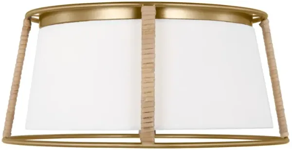 Visual Comfort - Cortes Transitional Medium 2-Light Dimmable Rattan Wrapped Flush Mount Ceiling Light - Gold