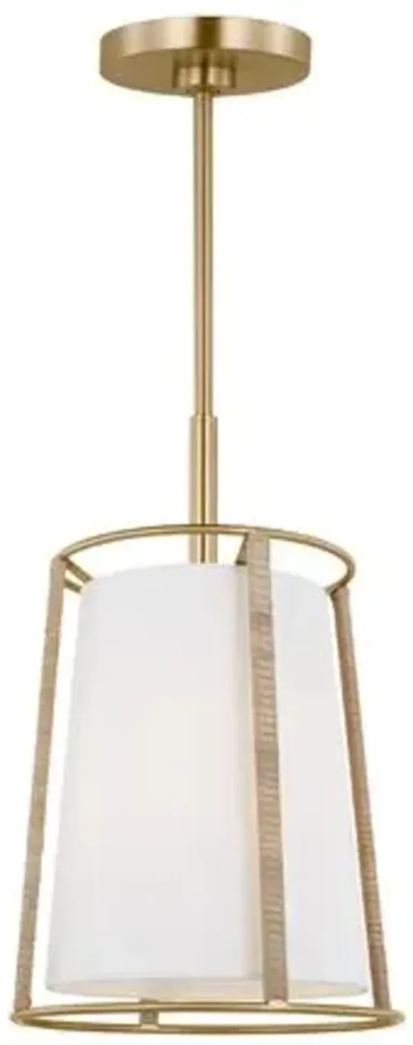 Visual Comfort - Cortes Transitional Dimmable Rattan Wrapped Hanging Shade Chandelier - Satin Brass Gold/White Linen
