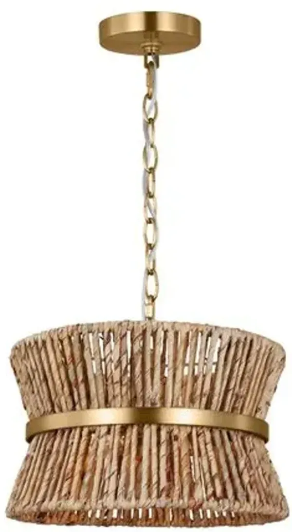 Visual Comfort - Thurlo Transitional Dimmable Paper Rope Hanging Shade Chandelier - Natural/Satin Brass Gold