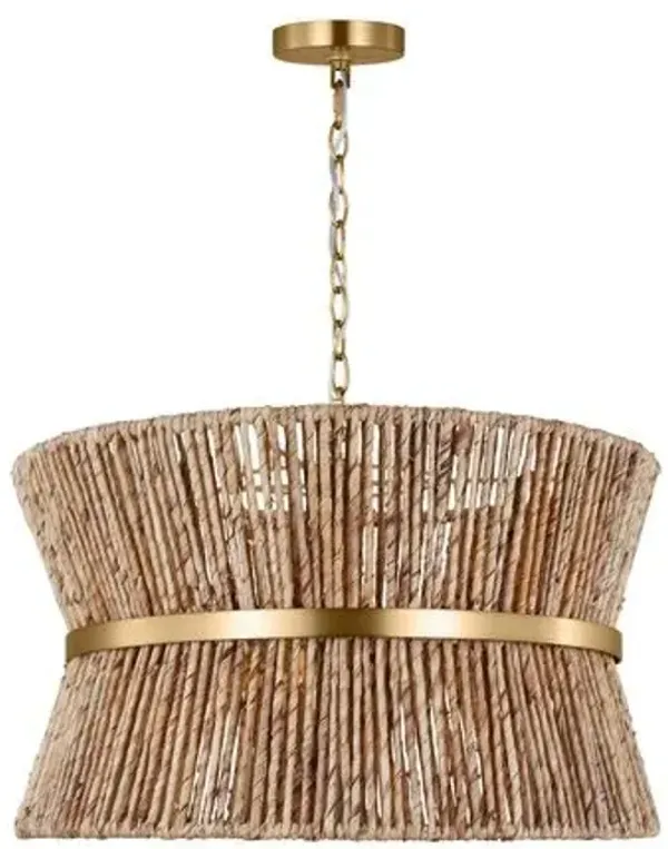 Visual Comfort - Thurlo Transitional Dimmable Paper Rope Hanging Shade Chandelier - Natural/Satin Brass Gold