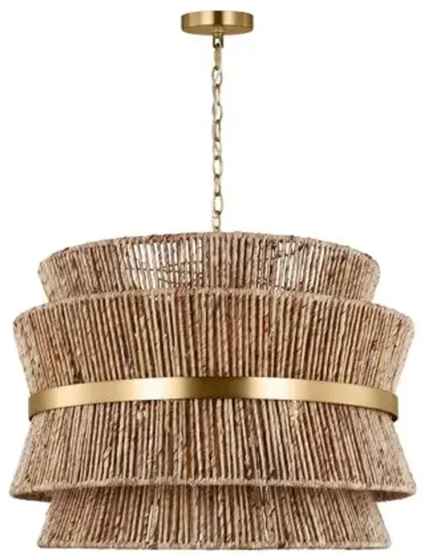 Visual Comfort - Thurlo Transitional 4-Light Large Dimmable Paper Rope Shade Hanging Chandelier - Natural/Satin Brass Gold