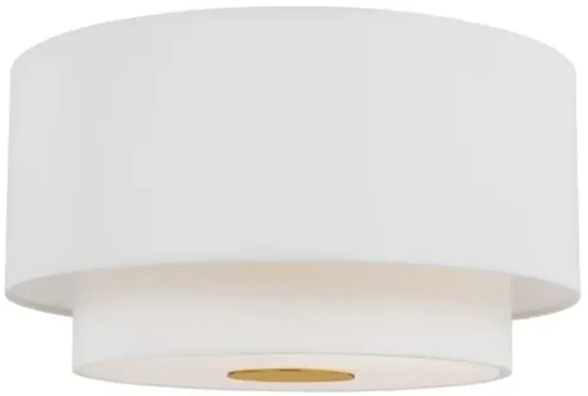 Visual Comfort - Sawyer Flush Mount - Burnished Brass/White Linen - Gold