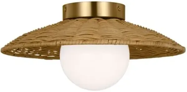 Visual Comfort - Mari Casual 1-Light Flush Mount - Burnished Brass Gold/Rattan