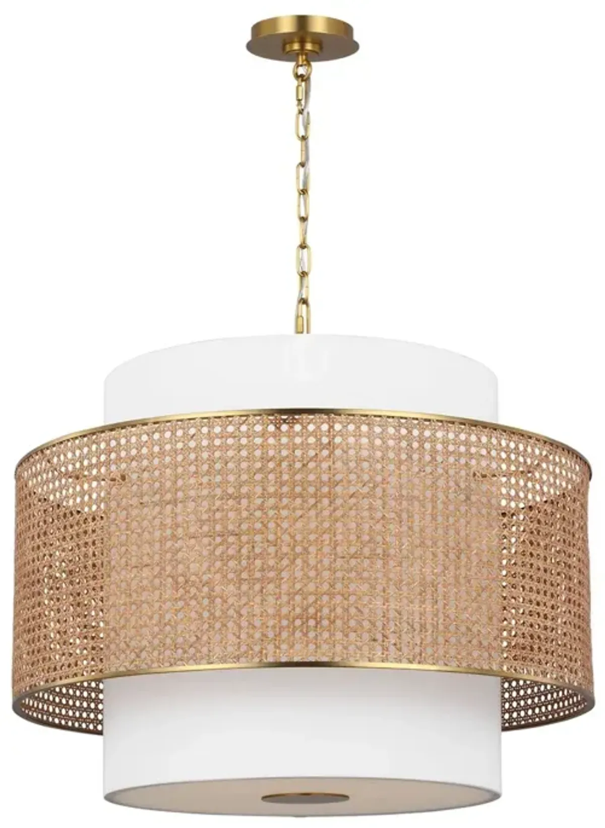 Visual Comfort - Sawyer Transitional 3-Light Pendant - Blonde Rattan - Beige