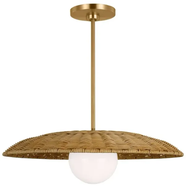 Visual Comfort - Mari Casual 1-Light Dimmable Pendant - Burnished Brass Gold/Rattan