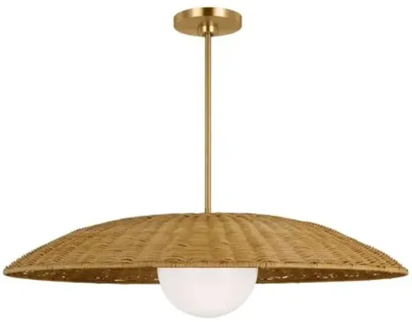 Visual Comfort - Mari Casual 1-Light Dimmable Pendant - Burnished Brass Gold/Rattan