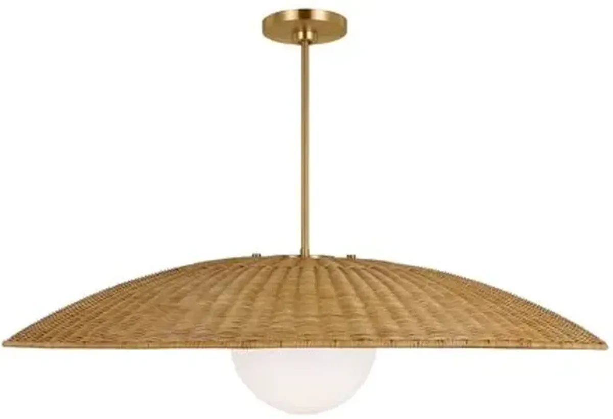 Visual Comfort - Mari Casual 1-Light Dimmable Pendant - Burnished Brass Gold/Rattan
