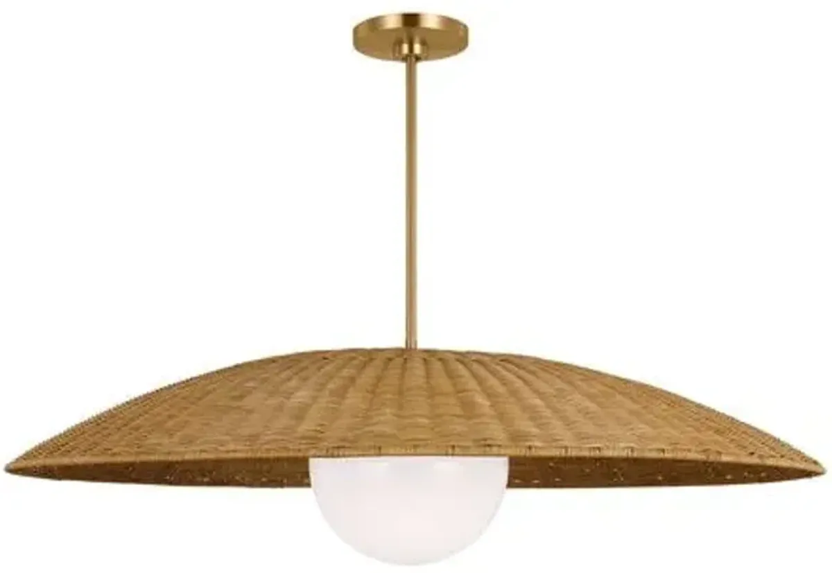 Visual Comfort - Mari Casual 1-Light Dimmable Pendant - Burnished Brass Gold/Rattan