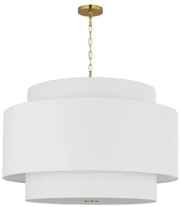 Visual Comfort - Sawyer 4-Light Extra Large Hanging Shade - Burnished Brass/White Linen - Gold