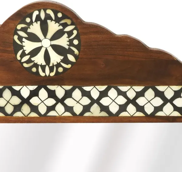 Gia Bone Inlay Merranti Wood Wall Mirror, Brown/White