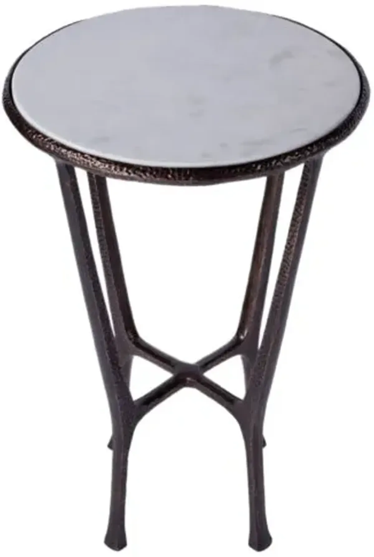 Liora Outdoor Marble Side Table - Bronze/White - Handcrafted - Brown