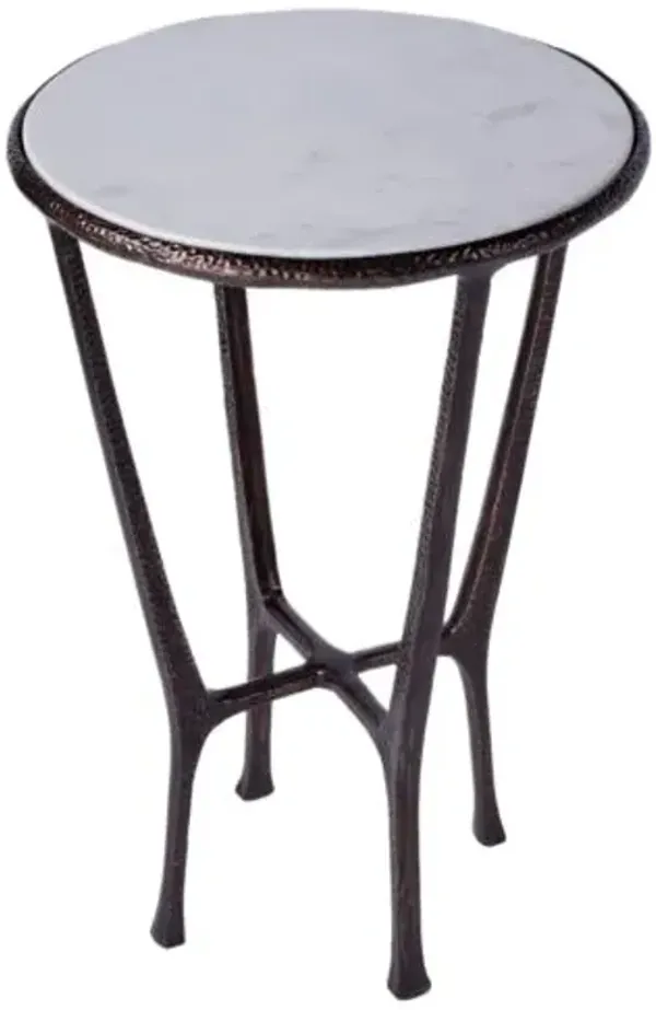Liora Outdoor Marble Side Table - Bronze/White - Handcrafted - Brown
