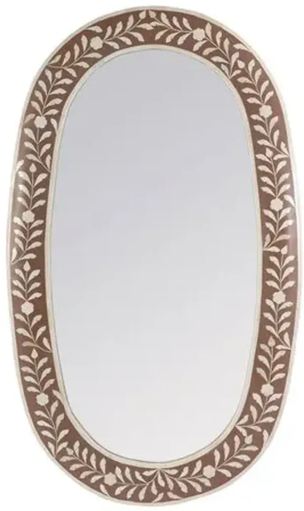 Scarla Oval Bone Inlay Wall Mirror - Pink/Cream