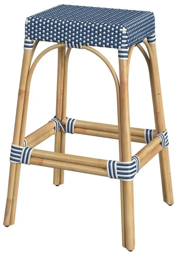 Sabrina 30" Rectangular Rattan Bar Stool - Blue