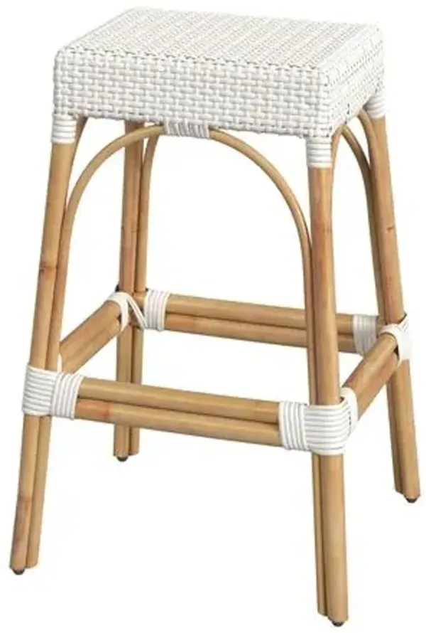 Sabrina 30" Rectangular Rattan Bar Stool - White