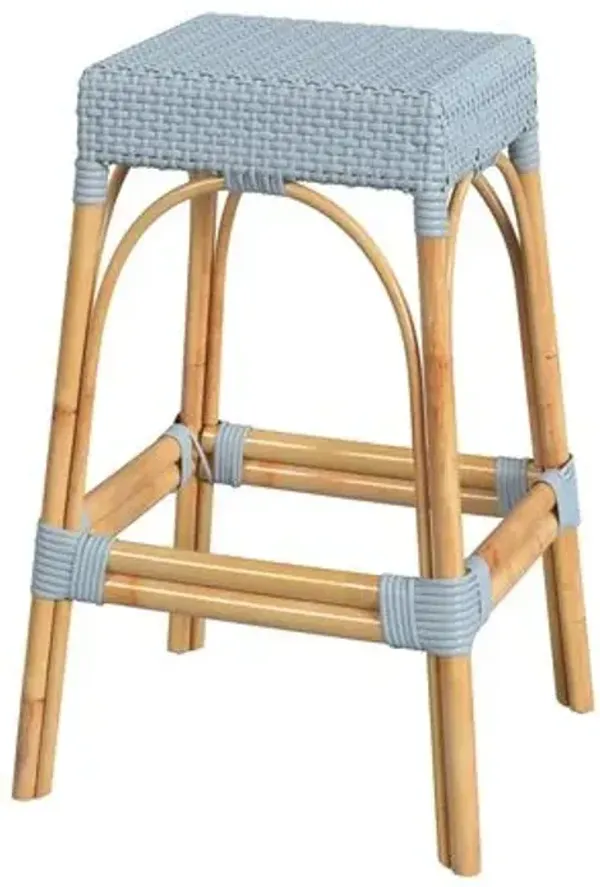 Sabrina 30" Rectangular Rattan Bar Stool - Blue