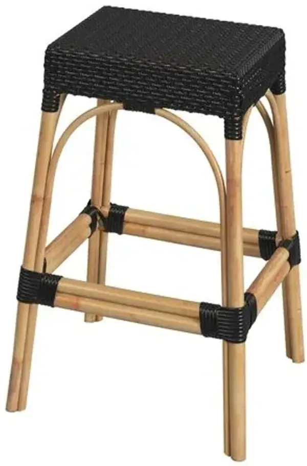 Sabrina 30" Rectangular Rattan Bar Stool - Black