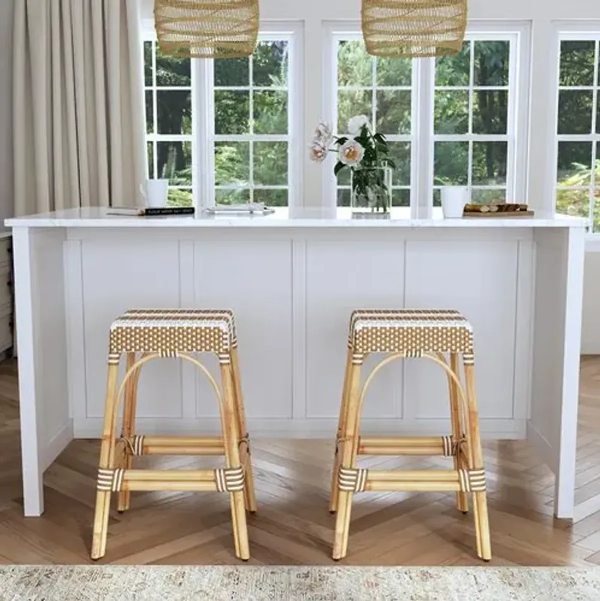 Sabrina 30" Rectangular Rattan Bar Stool - Beige
