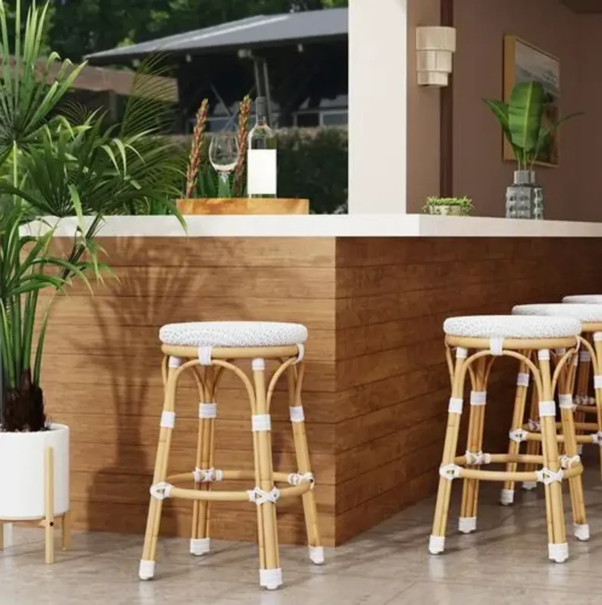 Kye 24" Outdoor Rattan Backless Counter Stool