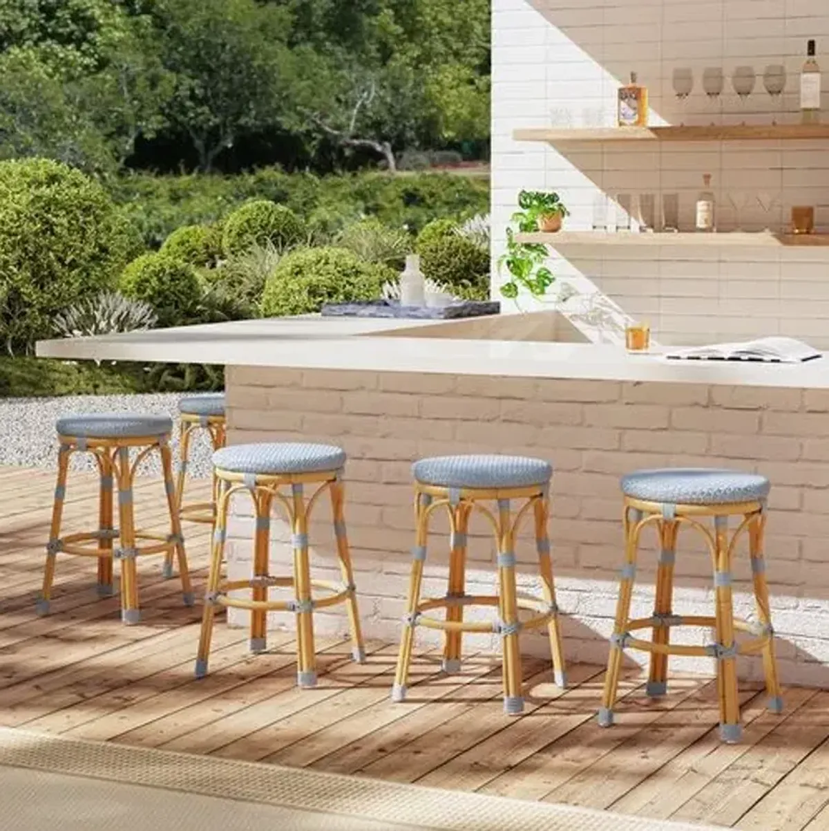 Kye 24" Outdoor Rattan Backless Counter Stool