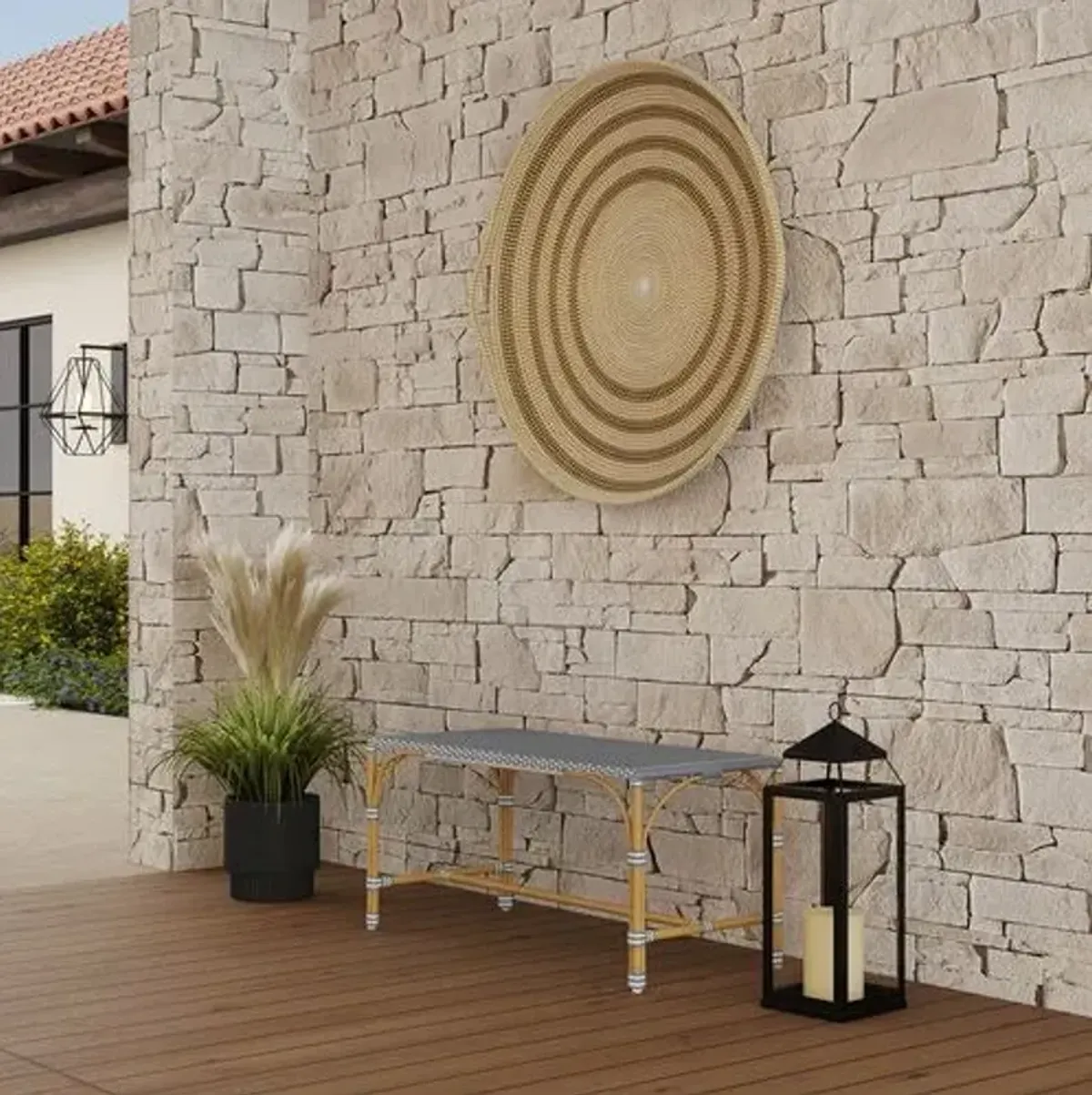 Kye Outdoor Rectangular Rattan Dining Bench - Blue