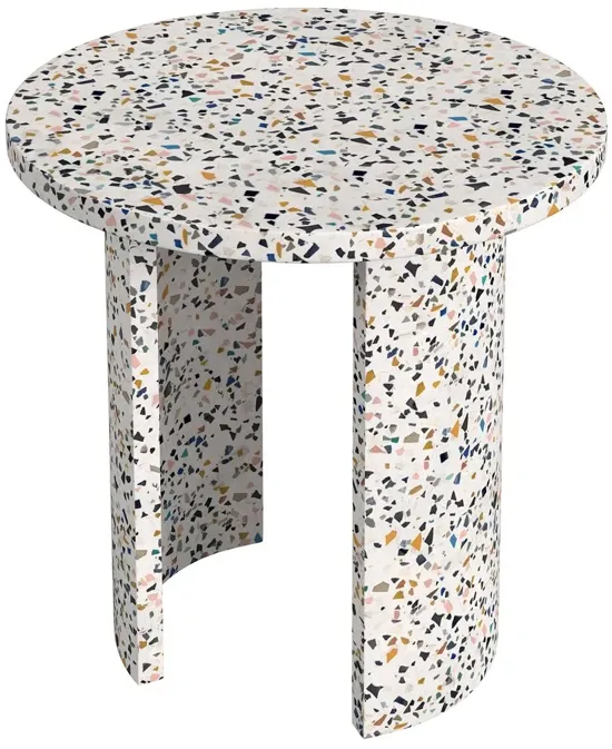 Sadie Outdoor Terrazzo Round Side Table, White/Multi