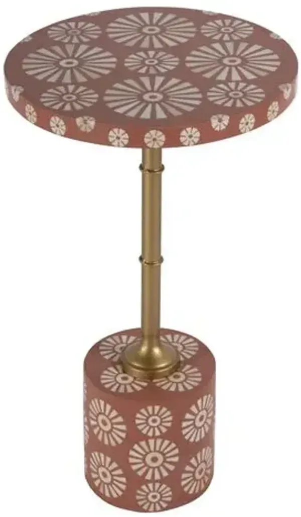 Vaeryn Round Bone Inlay Side Table - Pink