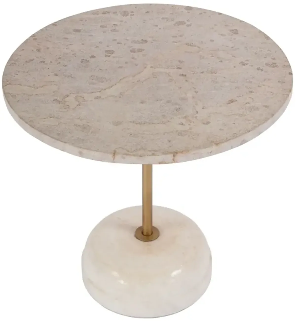 Luanna Round Marble Pedestal Side Table, Ivory/Beige