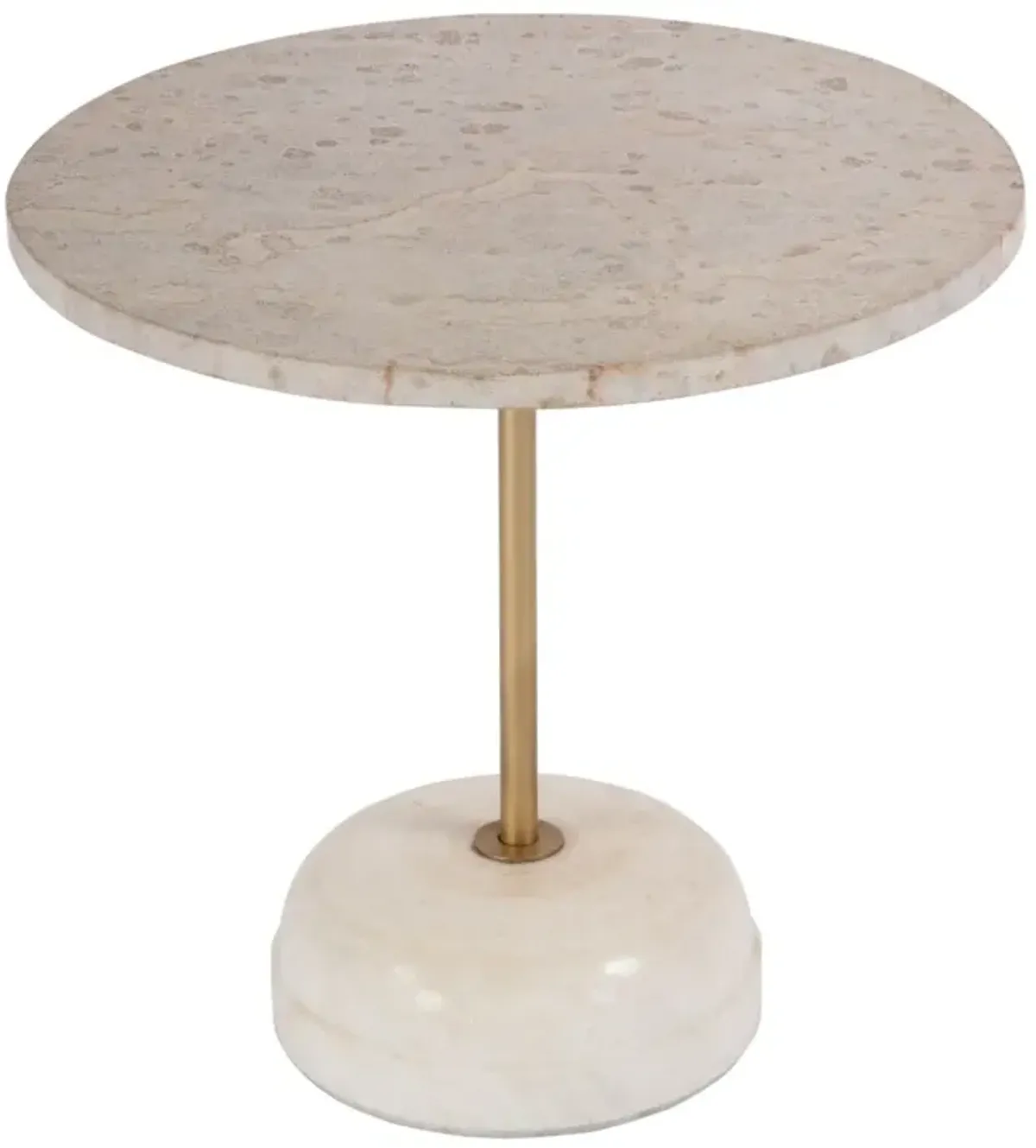 Luanna Round Marble Pedestal Side Table, Ivory/Beige