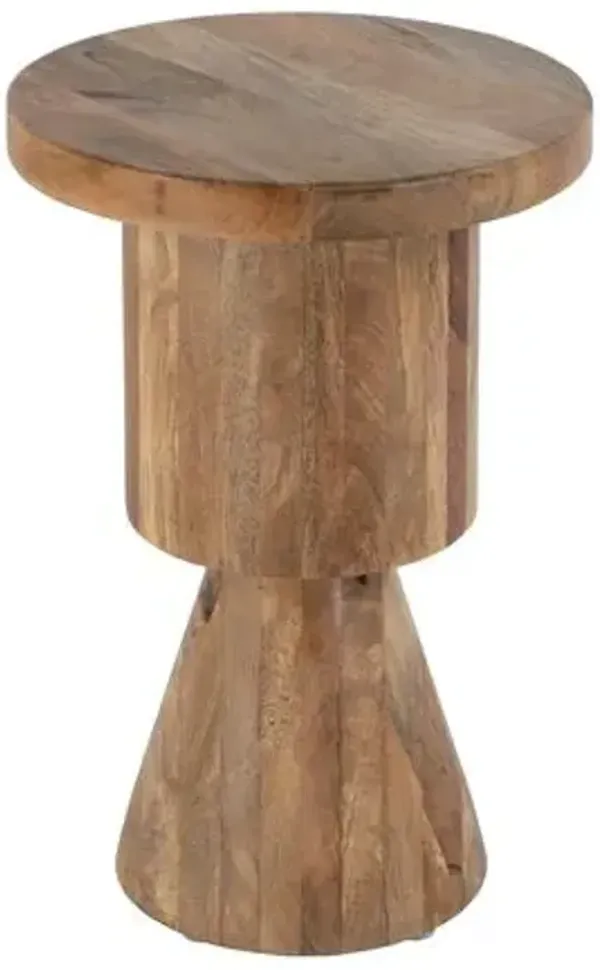 Banyan Round Abstract Mango Wood Pedestal Base Side Table - Natural - Brown
