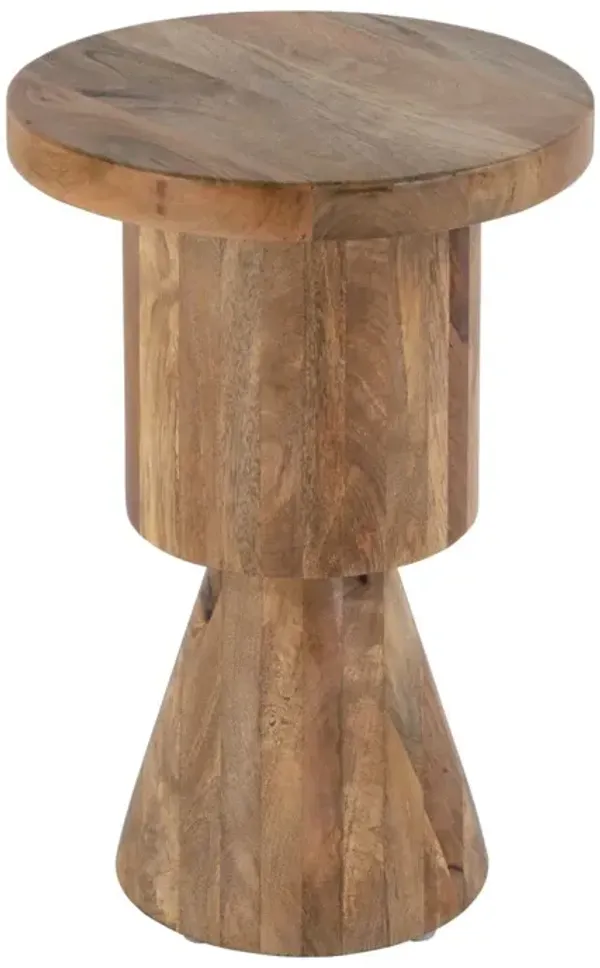 Banyan Round Abstract Mango Wood Pedestal Base Side Table, Natural