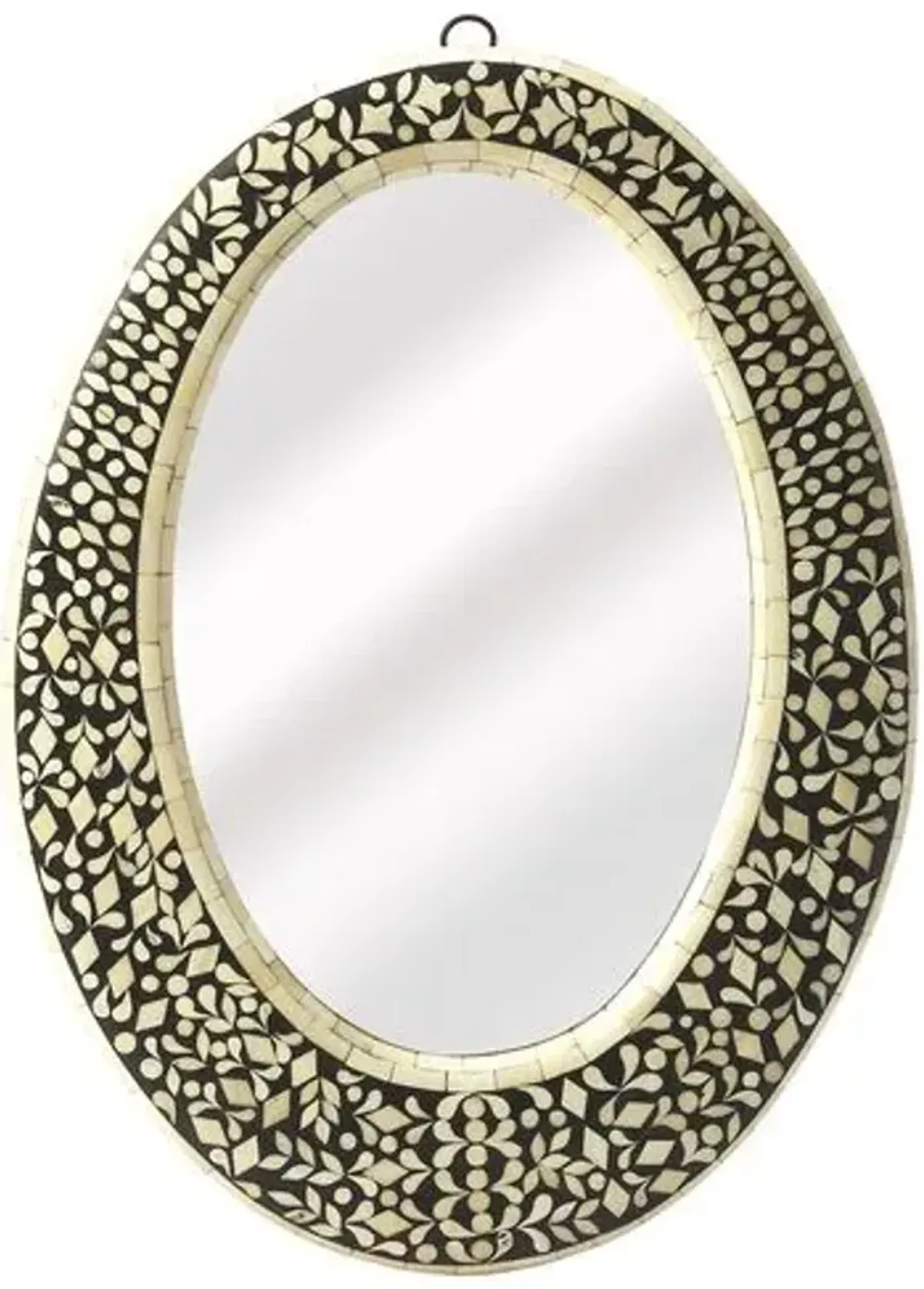 Oliver Bone Inlay Oval Wall Mirror - Black/Cream