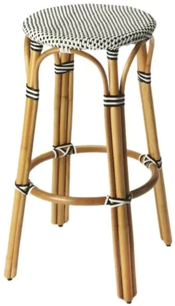 Kye 30" Round Rattan Barstool - Black