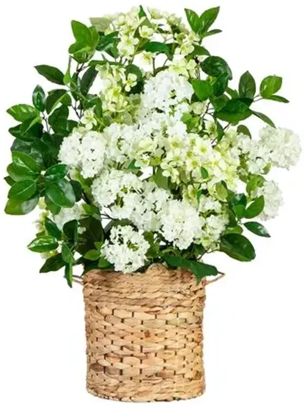 31" Faux Mixed Flower Arrangement in Hyacinth Weave Basket - Green