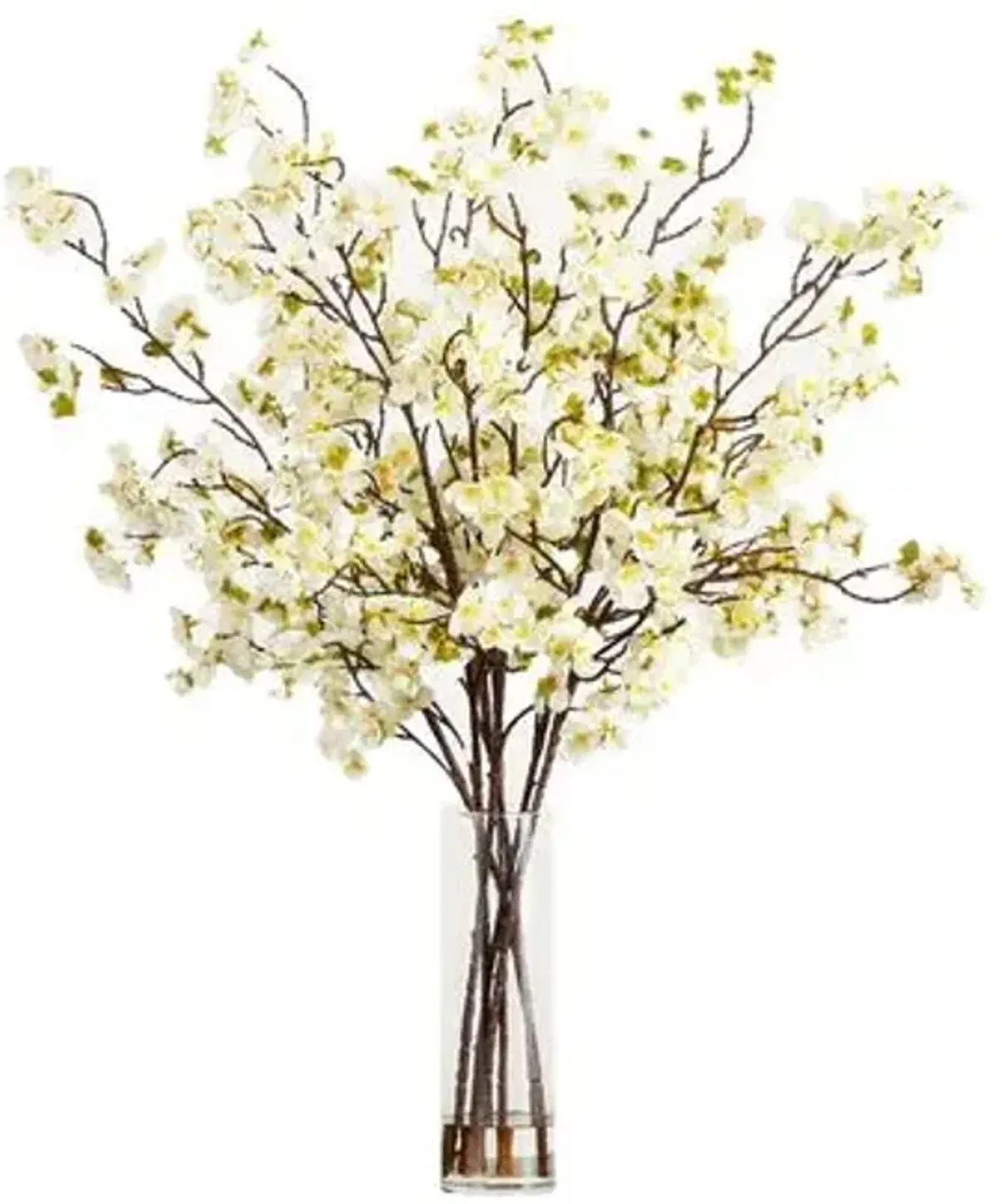 32" Faux Cherry Blossom Arrangement in Cylinder Glass Vase - White