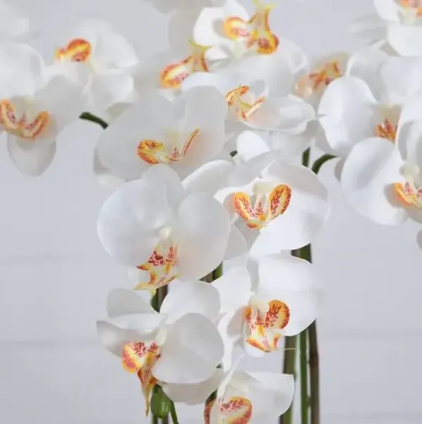 3ft Faux Orchid Arrangement in Handmade Mexican Talavera Ceramic Planter - Handcrafted - White - 36Hx27Wx17D in