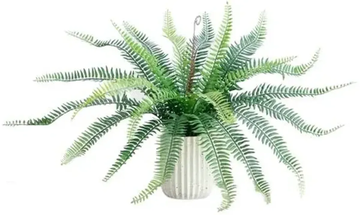 16" Faux Boston Fern Plant in Decorative Cement Planter - Green - 16Hx14Wx14D in