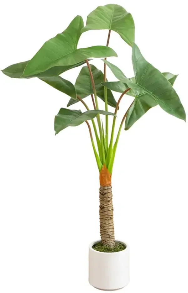 Faux Arrowhead Philodendron in White Decorative Planter