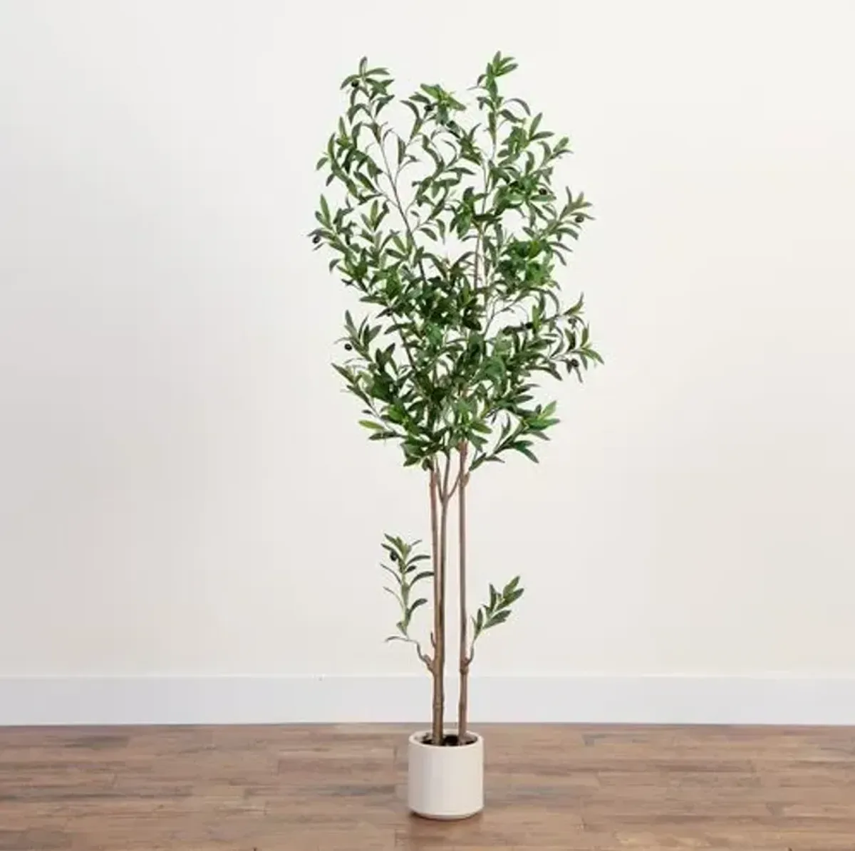 6ft Faux Minimalist Olive Tree in White Decorative Planter - Green - 72Hx23Wx23D in