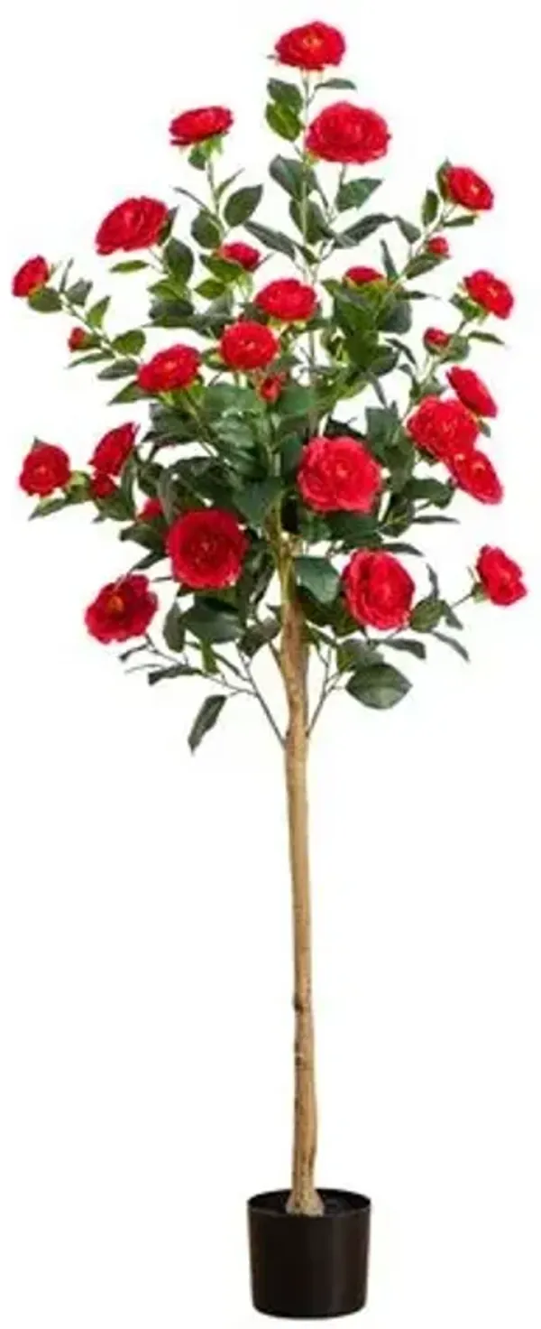 5ft Faux Red Camellia Rose Tree