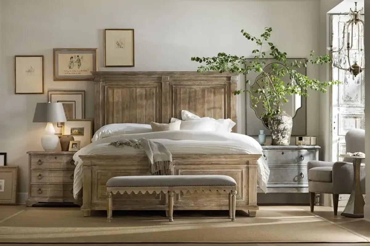 Boheme Madera Scallop Upholstered Linen Bed Bench, Antique Milk