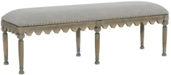 Boheme Madera Scallop Upholstered Linen Bed Bench - Antique Milk - Hooker Furniture - Gray