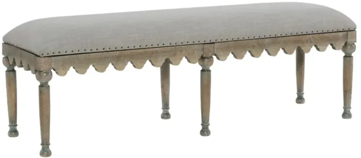 Boheme Madera Scallop Upholstered Linen Bed Bench, Antique Milk