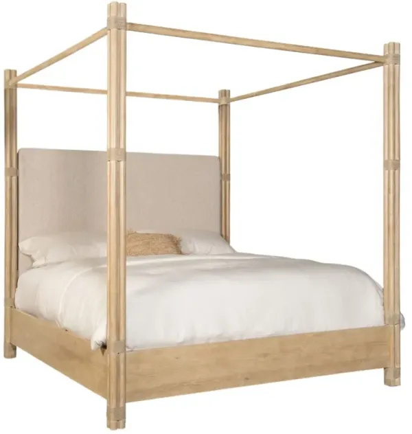 Retreat Pole Rattan Neo Cream Boucle Upholstered Poster Canopy Bed