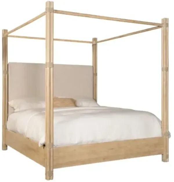 Retreat Pole Rattan Neo Cream Boucle Upholstered Poster Canopy Bed - Hooker Furniture - Beige, Upholstered Headboard