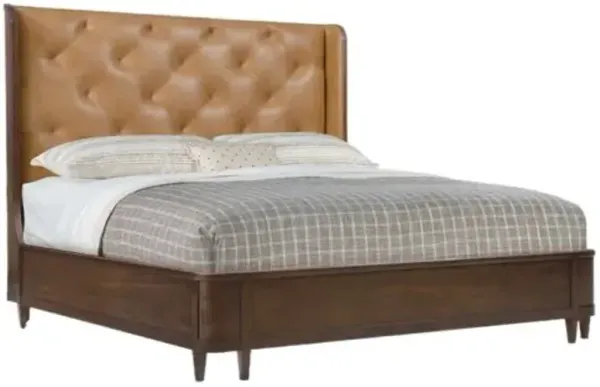 Archives Tufted Leather Bed - Dark Blonde/Walnut - Hooker Furniture - Brown