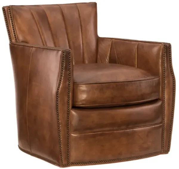 Carson Swivel Leather Club Chair, Brown